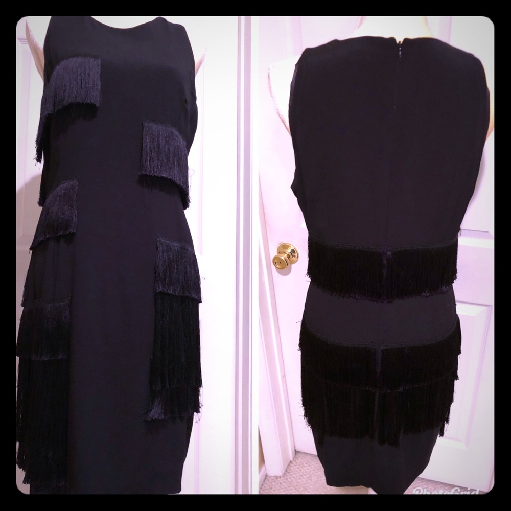 Black, Cocktail dress, Tiered Fringe, Fun Size 10